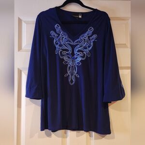 Antthony blue and white embroidered bell sleeve blouse XLP
